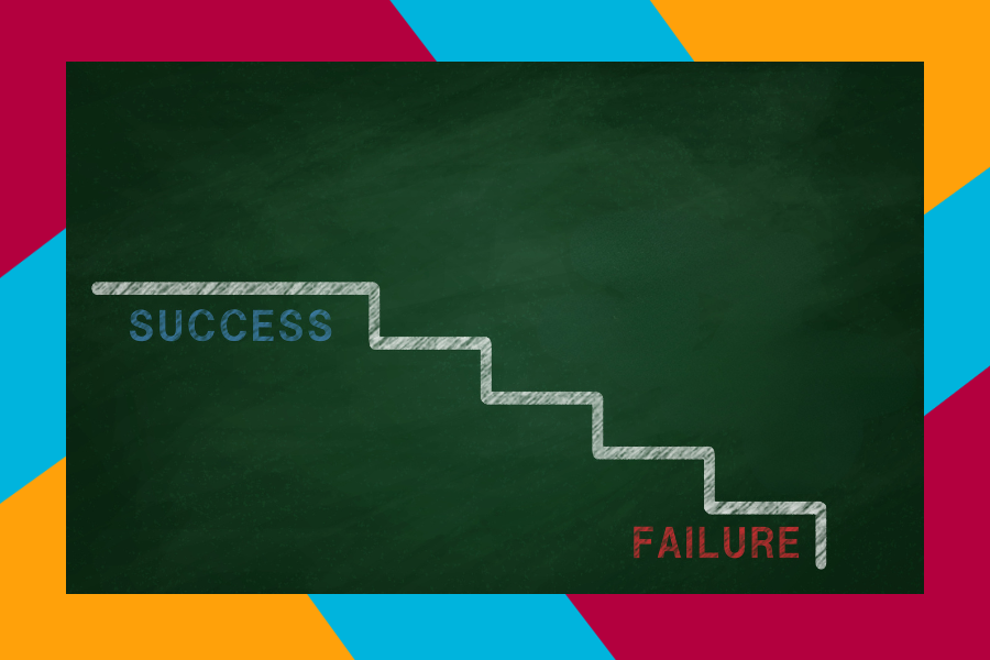 An image with the word success on which leads down to failure. 